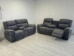 Hannah Electric Recliner Sofa Set With Cupholders 3+2 Seater  Soft Grey Micro Fabric  Led Lights  Usb Ports - thumbnail 1