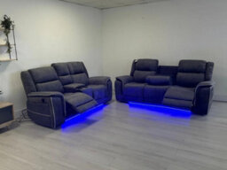 Hannah Electric Recliner Sofa Set With Cupholders 3+2 Seater  Soft Grey Micro Fabric  Led Lights  Usb Ports - thumbnail 2