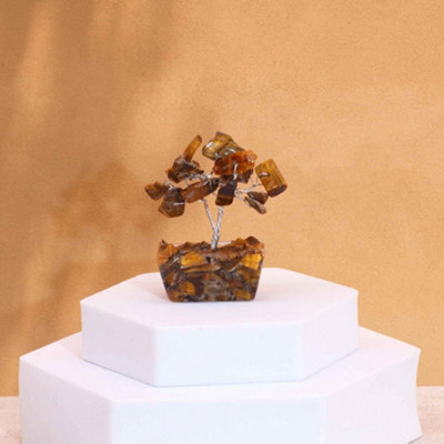 Serenityy Mini Tiger Eye Gemstone Tree On Orgonite Base - 15 Stones - 5 Cm Decorative Crystal Tree - image 1