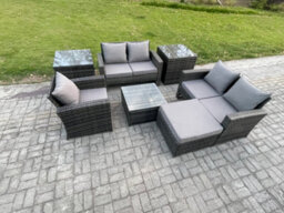 Fimous Outdoor Rattan Garden Furniture Set Conservatory Patio Sofa Coffee Table Set With Chair 2 Side Tables Big Footstool - thumbnail 2