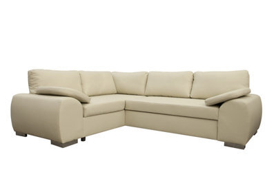 New Corner Sofa Bed With Storage Enzo Left Cream Faux Leather - image 1