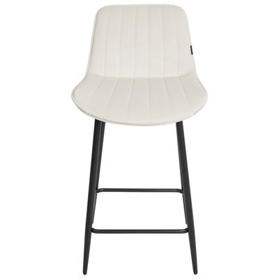 Wyld And Coco Aurahome Velvet Bar Chairs Set Of 2, Light Beige Velvet, Matt Black Steel Legs, Armless Counter And Bar Stools - image 1