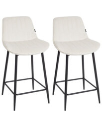 Wyld And Coco Aurahome Velvet Bar Chairs Set Of 2, Light Beige Velvet, Matt Black Steel Legs, Armless Counter And Bar Stools - thumbnail 3