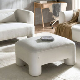 Wyld And Coco Everluxe White Fabric Ottoman With Plush Texture And Cylindrical Nylon Legs, 100 X 70 X 45 Cm - thumbnail 2