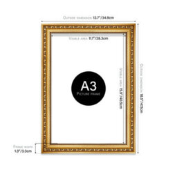 A3 Gold Ornate Picture Frame (42 X 29.7Cm) Poster, Photo, Artwork, Gallery Wall Or Print - thumbnail 2