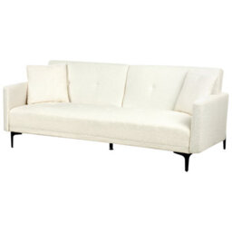 Beliani Sofa Bed 3 Seater Lucan Boucle Off-White - thumbnail 5