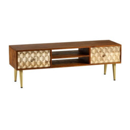 Wyld Haus Shenzhen Mango Wood Tv Stand 2 Shelves, 2 Drawers, Gold Geometric Pattern - thumbnail 3