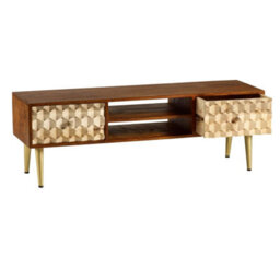 Wyld Haus Shenzhen Mango Wood Tv Stand 2 Shelves, 2 Drawers, Gold Geometric Pattern - thumbnail 4