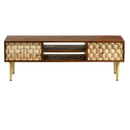 Wyld Haus Shenzhen Mango Wood Tv Stand 2 Shelves, 2 Drawers, Gold Geometric Pattern - thumbnail 2