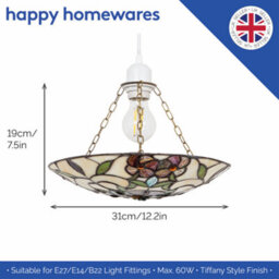 Happy Homewares Beautiful Stained Glass Tiffany Pendant Lamp Shade With Forest Green Leaves - thumbnail 5