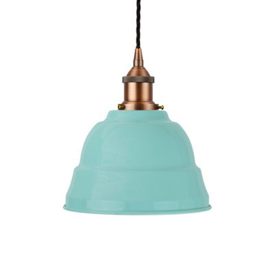 Duck Egg Blue Lincoln Painted Dome Pendant Light With Matt Antique Copper Lamp Holder And Black Twisted Cable - Se Home - image 1