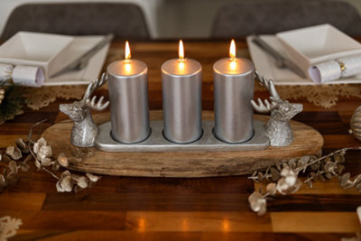 Christmas Silver Stag Pillar Candle Holder - image 1