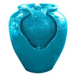 Teamson Home Garden Outdoor Water Feature, Floor Water Fountain, Glazed Pot Design, With Led Lights - Teal - thumbnail 2