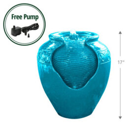 Teamson Home Garden Outdoor Water Feature, Floor Water Fountain, Glazed Pot Design, With Led Lights - Teal - thumbnail 4