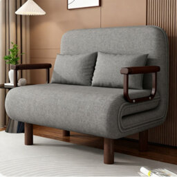 Double Grey Fabric Folding Sofa Bed - Versatile Sleeper Couch - thumbnail 5