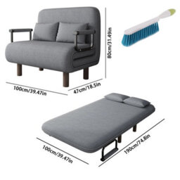 Double Grey Fabric Folding Sofa Bed - Versatile Sleeper Couch - thumbnail 2
