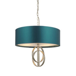 Luminosa Lighting Luminosa Trento 3 Light Ceiling Pendant Antique Silver Leaf & Teal Satin Fabric