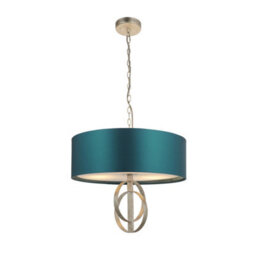 Luminosa Lighting Luminosa Trento 3 Light Ceiling Pendant Antique Silver Leaf & Teal Satin Fabric - thumbnail 3