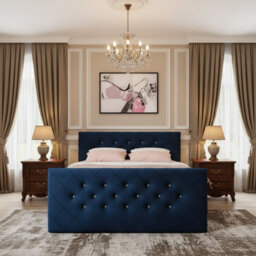 Malaga M 180X200 Upholstered Bed With Topper Mdf Laminated Board Frame Hr Foam Bonnell Springs Wooden Slatted Base Blue - thumbnail 2