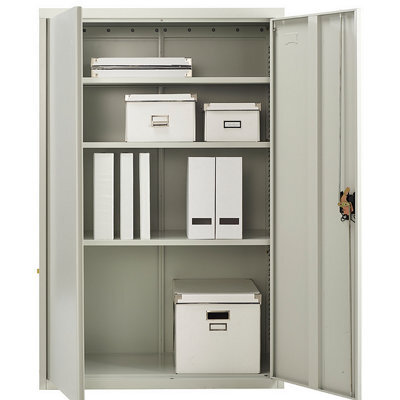MMT Funiture Designs Metal Storage Cupboard Grey 2 Door Tall Lockable Steel Filing Cabinet 3 Shelves Office, Garage Tool, Utility, Kitchen Use - image 1