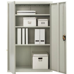 MMT Funiture Designs Metal Storage Cupboard Grey 2 Door Tall Lockable Steel Filing Cabinet 3 Shelves Office, Garage Tool, Utility, Kitchen Use