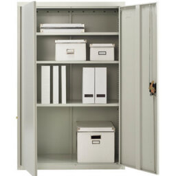 MMT Funiture Designs Metal Storage Cupboard Grey 2 Door Tall Lockable Steel Filing Cabinet 3 Shelves Office, Garage Tool, Utility, Kitchen Use - thumbnail 2