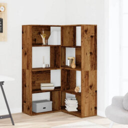 Berkfield Corner Bookcase 4-Tier Old Wood 85X85X140 Cm Engineered Wood - thumbnail 3