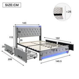 Btm White King Size Upholstered Bed 150X200Cm Velvet Storage Headboard With Lamps Charging Socket Led Light Strip - thumbnail 4