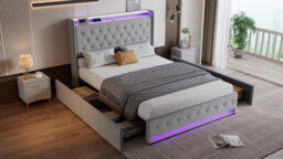 Btm White King Size Upholstered Bed 150X200Cm Velvet Storage Headboard With Lamps Charging Socket Led Light Strip - thumbnail 7