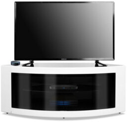 "Centurion Supports Pangea Gloss White Curved Tru-Corner Black Beam-Thru Doors Up To 50"" Tv Cabinet" - thumbnail 2