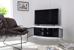 "Centurion Supports Pangea Gloss White Curved Tru-Corner Black Beam-Thru Doors Up To 50"" Tv Cabinet" - thumbnail 5