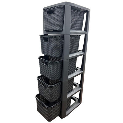 HEATON WHOLESALE 2 X 5 Drawer Grey Rattan Effect Commode Stylish Home Office Storage Tower Unit Basket - image 1