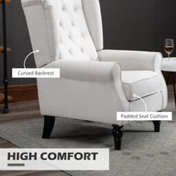 Homcom Accent Armchair Home Furniture Retro Tufted Club Wood Fabric Cream White - thumbnail 5