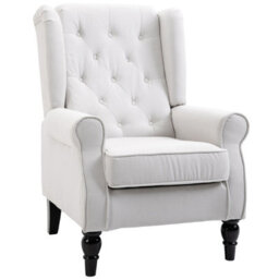 Homcom Accent Armchair Home Furniture Retro Tufted Club Wood Fabric Cream White - thumbnail 2