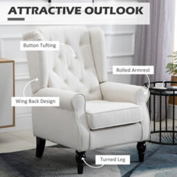 Homcom Accent Armchair Home Furniture Retro Tufted Club Wood Fabric Cream White - thumbnail 4