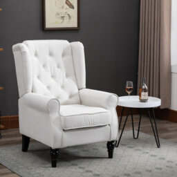 Homcom Accent Armchair Home Furniture Retro Tufted Club Wood Fabric Cream White - thumbnail 1
