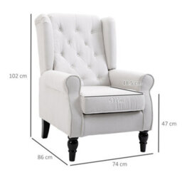 Homcom Accent Armchair Home Furniture Retro Tufted Club Wood Fabric Cream White - thumbnail 3