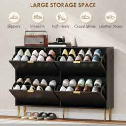 Wyld Haus Cofa Zimo 4-Drawer Ribbed Black Shoe Cabinet 24Cm Depth Gold Handles - thumbnail 5