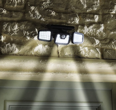 400 Lumen Motion Sensor Wall Security Light - Solar Powered Wide Angle Floodlight With 3 Heads For Garage, Front Door, Garden - image 1