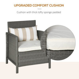 Outsunny 3 Pc Outdoor Rattan Sofa Set W/ Chairs Coffee Table Cushion Light Grey - thumbnail 6