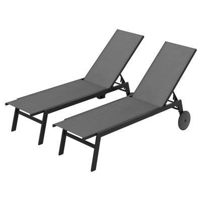 Costway Patio Sun Lounger Chair With Wheels Set Of 2 Outdoor Recliner-Grey - image 1