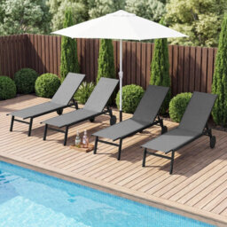 Costway Patio Sun Lounger Chair With Wheels Set Of 2 Outdoor Recliner-Grey - thumbnail 7