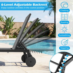 Costway Patio Sun Lounger Chair With Wheels Set Of 2 Outdoor Recliner-Grey - thumbnail 8