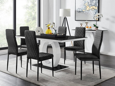 Furniturebox Uk Giovani 6 Black Dining Table & 6 Black Velvet Milan Black Leg Chairs - image 1