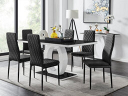 Furniturebox Uk Giovani 6 Black Dining Table & 6 Black Velvet Milan Black Leg Chairs - thumbnail 1