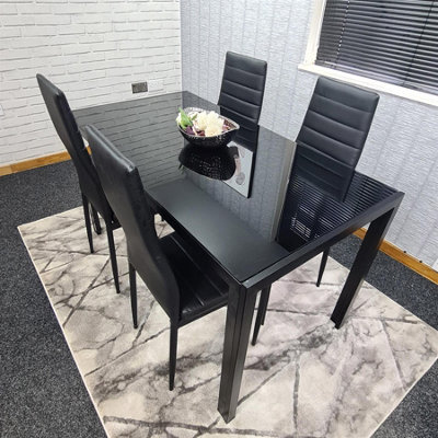 Kosy Koala Dining Table And 4 Chairs Modern Black Glass Table With 4 Black Chairs Dining Room Furniture - image 1