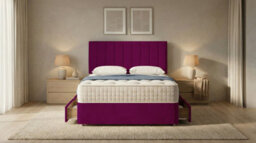 Adore Designs Portland Plush Velvet Divan Bed, Headboard - 3Ft Single - Burgundy - 2 Drawers Same Side - thumbnail 2