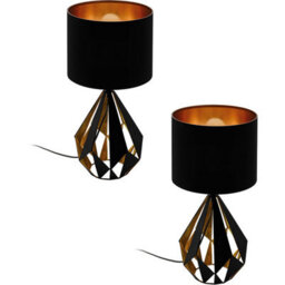 Stylish 2-Pack Black Shade & Copper Geometric Table Lamps For Modern Homes