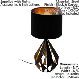 Stylish 2-Pack Black Shade & Copper Geometric Table Lamps For Modern Homes - thumbnail 2