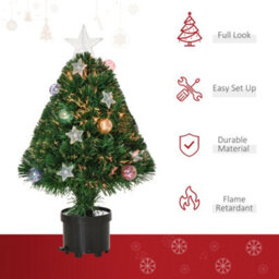 Homcom 2Ft Pre-Lit Artificial Fibre Optic Christmas Xmas Tree Lights Decoration - thumbnail 4